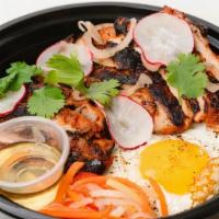 Tocino Manok · Grilled Chicken, Atchara Pickles, Radish, Up Egg and Garlic Rice