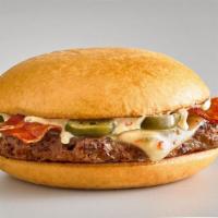 Southwestern Burger · Seasoned Beef Patty, Pepper Jack Cheese, Jalapenos,  2 Slices of Bacon and Chipotle Mayo