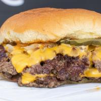 Double Cheeseburger · Two pieces smashed patty with cheese, soul sauce, pickles, grilled onions.
