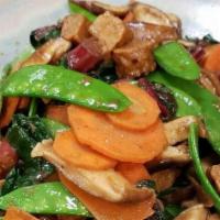 Kung Pao Tofu · Ingredients: tofu, yellow bell peppers, red bell peppers, green bell peppers, hot peppers & ...