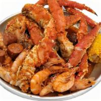 King'S Ransom · 3LBS King Crab. 1LB Head On Shrimp. 2 Corn. 2 Potato. 4 Pieces of Sausage