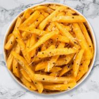 Truffle Tease Fries · Idaho potato fries cooked until golden brown and garnished with salt, truffle oil, and parme...
