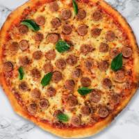Center Sage Pizza · Italian sausage, mozzarella, marinara, chopped garlic, fresh basil, and extra virgin olive o...