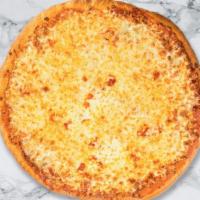 Cheesy As Always Pizza · Fresh tomato sauce, shredded mozzarella and extra-virgin olive oil baked on a hand-tossed do...