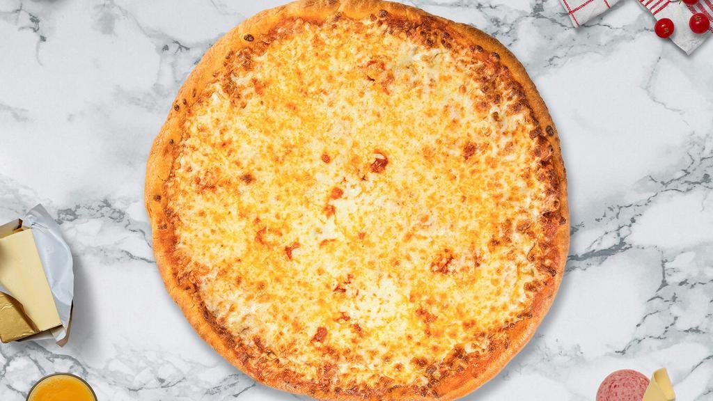 Cheesy As Always Pizza · Fresh tomato sauce, shredded mozzarella and extra-virgin olive oil baked on a hand-tossed dough