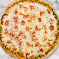 Chunky As Pesto Pizza · Fresh pesto, chicken, mozzarella cheese, and parmesan baked on a hand-tossed dough