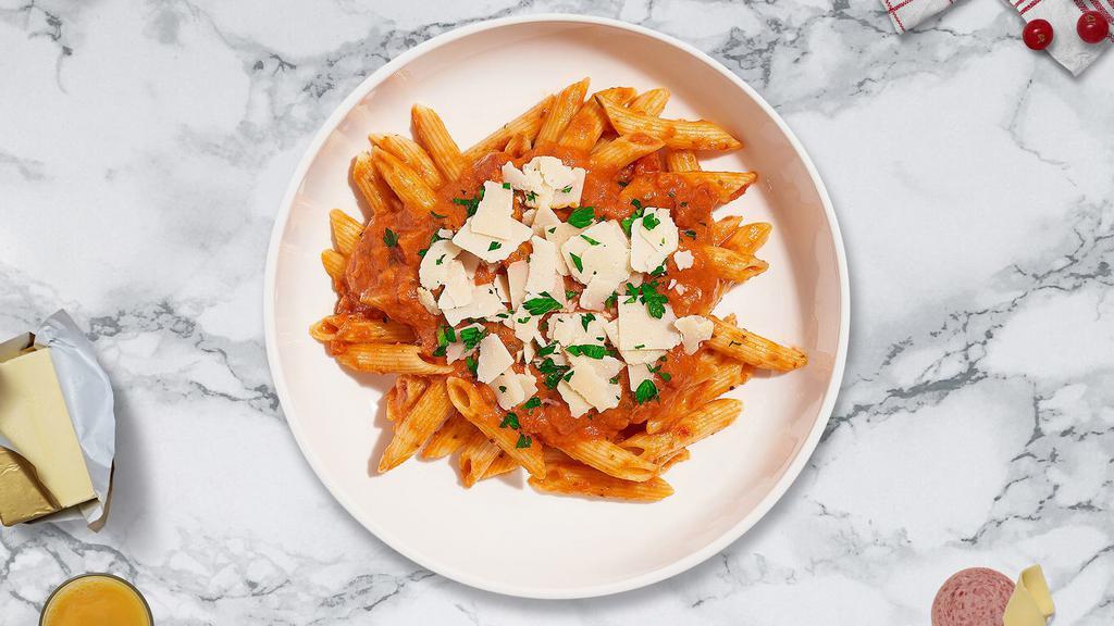 Vodka Nights Pasta (Penne) · Fresh penne pasta served with a smooth creamy tomato sauce and your choice of toppings.