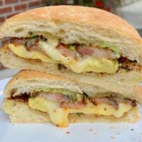 Bomb Pork Belly Sandwich · crispy, juicy pork belly, iberico cheese, lime crema, thyme.