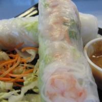 Shrimp Spring Roll, 2Pcs. Gluten Free · Soft, rice paper wrapped lettuce, carrots, cilantro, shrimp, vermicelli rice noodle with pea...