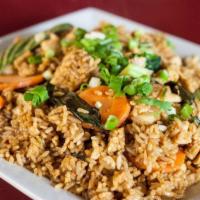 Thai Basil Fried Rice · Egg, broccoli, carrots, basil, & green onions. Spicy basil sauce.