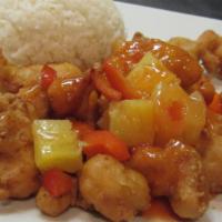 Sweet & Sour · Sweet and sour sauce, pineapples and bell peppers.