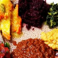 Veggie Combo #1 · Combinations of cooked with fresh vegetables potato & carrot, beets, lentil, split peas, spi...