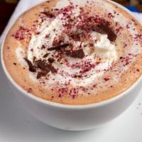 Rose Hot Chocolate · Organic Rose Flavored Hot Chocolate topped with edible Rose Petals