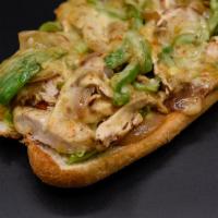 Ghost Malone Cheesesteak · Sliced grilled chicken, green peppers, onions, Provolone cheese, Jalapenos, chipotle mayo, l...