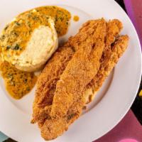 Fish & Grits -N-Gravy · Fried fish, two eggs your way, served on Jordan's famous grits.