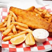 Fish & Chips · Served with tartar sauce, coleslaw and lemon wedge.