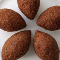 Kibbeh Fried (Beef) · Shell made of burghul (bulgur) mixed with minced beef, fried in corn oil, stuffed with fully...