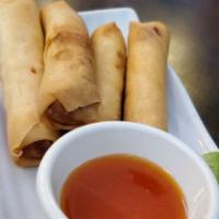 Spring Roll · Crispy rolls stuffed with sliced vegetables, cellophane noodles, and mushrooms. Served with ...