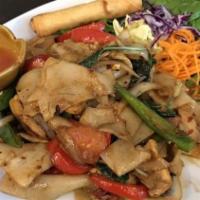 Drunken Noodles · Thai Spicy. Wide rice noodles stir fried with bell peppers, basil leaves, onions, and tomato...