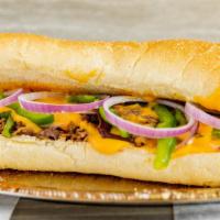 Cheesesteak Sub · Steak or chicken with grilled onions, lettuce, tomato, mayo, hot pepper and American or prov...