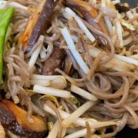 Buddha Soba Beef · BUCKWHEAT NOODLES, SLICED BEEF, SHIITAKE, BEAN SPROUTS, SNOWPEAS WITH A TOUCH OF SESAME SOY.