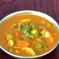 Bhindi Masala (Vegan) · Okra sautéed with onions, tomato & spices.