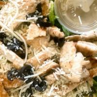 Chicken Caesar Salad · Tender Strips of Grilled Chicken over Romaine Lettuce with Croutons, Black Olives, Parmesan ...