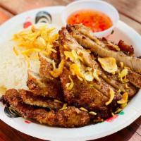 Crispy Pork · Fried crispy pork with thai sweet chili sauce and thai sticky rice or jasmine rice.