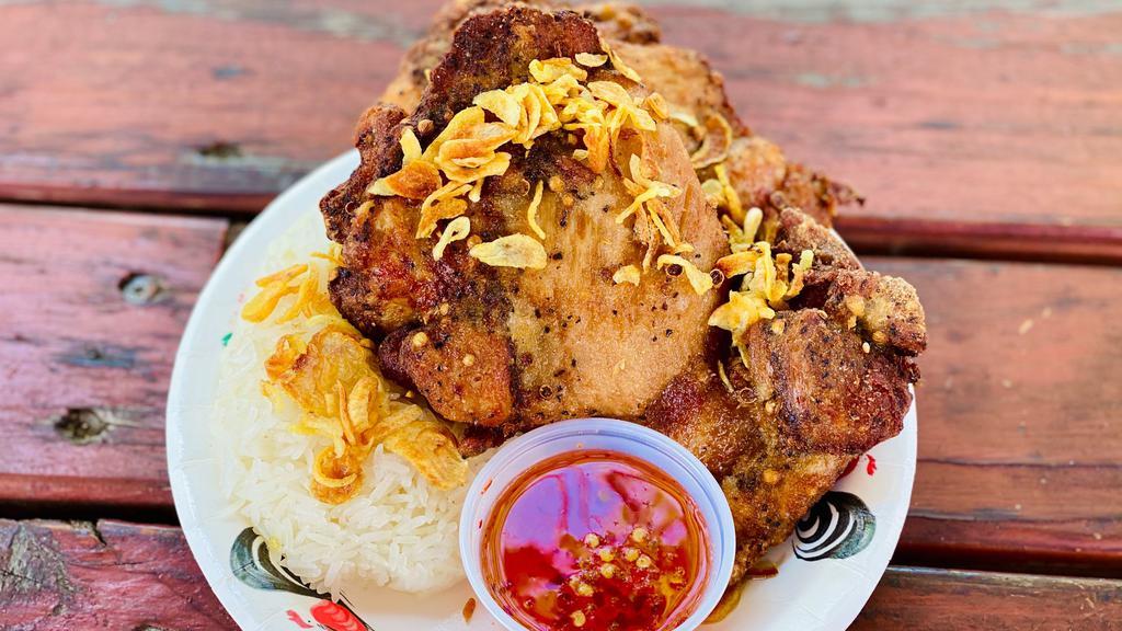 Hat Yai Fried Chicken · Homemade marinated fried chicken with thai sweet chili sauce and thai sticky rice or jasmine rice.