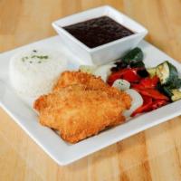 Fish Plate · Hand-battered Cod fillets serve along with white rice, black beans, and grilled seasonal veg...