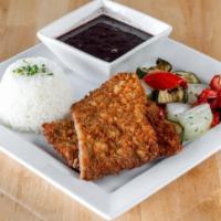Tri-Tip Milanesa · Tri-tip steak hand battered with our milanese mix and serve along with white rice, black bea...