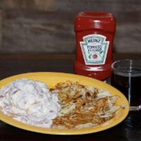 Creamed Chipped Beef · Toast or biscuit with shredded home fries
