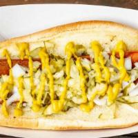 Classic Hot Dog · Mustard, onions and relish