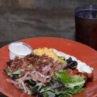 Chef Salad · Smoked turkey and ham, hard boiled egg, tomatoes, bacon and cheddar cheese