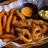 Fried Calamari · Served with Cajun fries and a choice of sauce.