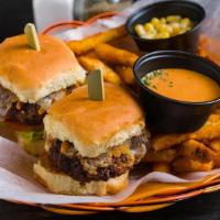 Burger Sliders · Served with Cajun fries. Two pieces.