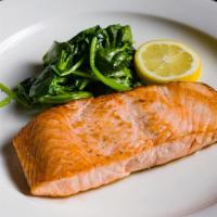Atlantic Salmon (8 Oz) · Pan seared served with sautéed carrot and broccoli.