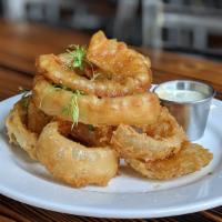 Beer Battered Onion Rings · Made with Steam Theory Singularity Blonde