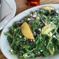 Harvest Salad · Baby Arugula, Pears or Apples (Chef's Choice), Dried Cranberries, Feta, Red Onions, Walnuts ...