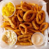 Calamari Dinner · Served with french fries coleslaw and tartar sauce.