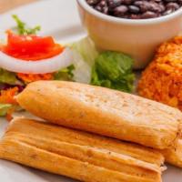 Tamale Plate · 3 tamales of your choice: cheese &jalapeño~pinto beans~veggie~tofu&sunflower seeds (GF,NF)