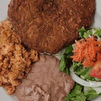 Vegan Milanesa Plate · Breaded & fried wheat protein with salsa (NF)