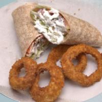 Buffalo Meat Gyro Wrap · Buffalo Beef Gyro,lettuce,tomatoes,red onions topped with tzatziki sauce