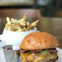 Billy Burger · Texas beef, longhorn cheddar, benton’s bacon, caramelized onions, texas IPA mustard, pickled...