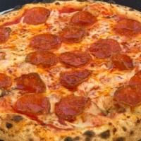 Pepperoni Pizza · Tomato Basil Sauce, Mozzarella Cheese Blend and Pepperoni