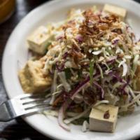 Tofu & Seaweed Cabbage Salad · Pressed Tofu, seaweed, cabbage, rau ram, banana blossom, tofu cracker, sesame, red onion, ch...