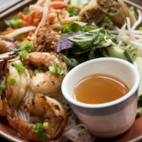 Grilled Prawn Vermicelli Noodles · Grilled shrimp, crispy imperial roll (shrimp and Carlton farms ground pork) rice vermicelli ...