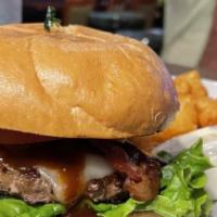 Kc Masterpiece Bbq Bacon Burger · 1/3 lb. patty, bacon and Swiss, smothered in sweet BBQ sauce.
