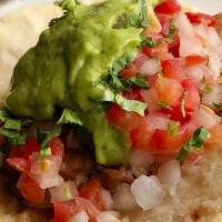 Carnitas Tacos. · BRAISED PORK | PICO DE GALLO | AVOCADO SALSA | *Meat prepared with gluten & dairy ingredients*