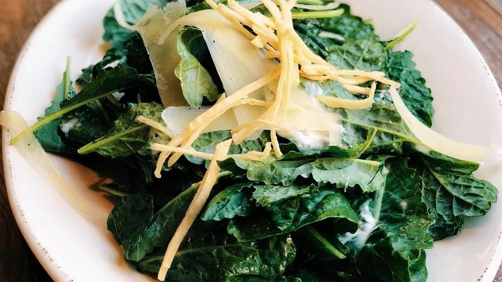 Kale Caesar Salad. · BABY KALE | SHAVED PARMESAN | TORTILLA STRIPS